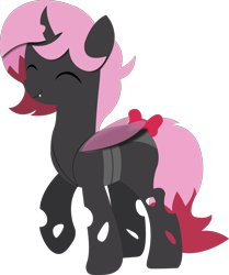 Size: 1607x1924 | Tagged: safe, artist:ponyrailartist, derpibooru import, oc, oc only, oc:heartstring fiddler, changeling, cheerful, happy, pink changeling, simple background, solo, transparent background, walking