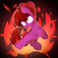 Size: 3300x3300 | Tagged: safe, artist:mochi_nation, derpibooru import, oc, oc only, earth pony, pony, bow, commission, female, fire, glowing, glowing eyes, hair bow, mare, open mouth, solo, tail, tail bow