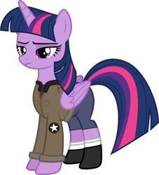 Size: 3720x4096 | Tagged: safe, artist:edy_january, artist:starryshineviolet, derpibooru import, edit, twilight sparkle, twilight sparkle (alicorn), alicorn, pony, boots, clothes, girls und panzer, jacket, marine, marines, military, military uniform, pants, saunders, shirt, shoes, short pants, soldier, soldier pony, solo, stockings, t-shirt, thigh highs, uniform, united states, vector, vector edit