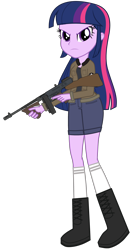 Size: 2144x4096 | Tagged: safe, artist:edy_january, artist:starryshineviolet, derpibooru import, edit, twilight sparkle, twilight sparkle (alicorn), alicorn, human, equestria girls, angry, boots, clothes, girls und panzer, gun, jacket, link, link in description, looking at you, m1928, marine, marines, military, military uniform, pants, rage, rage face, saunders, shirt, shoes, short pants, soldier, solo, stockings, submachinegun, t-shirt, thigh highs, tommy gun, trigger discipline, triggered, uniform, united states, vector, vector edit, weapon