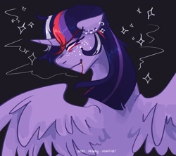 Size: 2048x1820 | Tagged: safe, artist:dmitrymemovznok, derpibooru import, twilight sparkle, twilight sparkle (alicorn), alicorn, pony, blood, ear piercing, looking back, piercing, rear view, smiling, smirk, solo