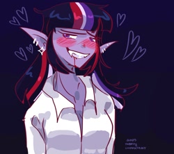 Size: 1280x1137 | Tagged: safe, artist:dmitrymemovznok, derpibooru import, anthro, undead, vampire, blood, clothes, ear piercing, fangs, piercing, smiling, smirk, solo, teeth