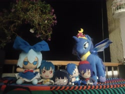 Size: 4032x3024 | Tagged: safe, artist:kuba18i, derpibooru import, princess luna, alicorn, pony, asaka karin, blue, cirno, crossover, fumo, irl, love live!, night, photo, plushie, poland, ponies in real life, pony plushie, sailor mercury, sailor moon, sonoda umi, sosnowiec, touhou, tsushima yoshiko