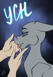 Size: 1640x2360 | Tagged: safe, artist:stirren, derpibooru import, pony, :p, commission, ears back, hand, hypnosis, hypnotized, open mouth, swirly eyes, tongue, tongue out, your character here