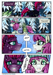 Size: 2480x3508 | Tagged: safe, artist:dsana, derpibooru import, fizzlepop berrytwist, tempest shadow, oc, oc:thistledown, earth pony, pony, unicorn, comic:a storm's lullaby, female, implied oc:lullaby dusk, mare