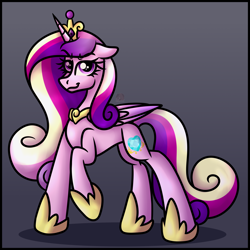 Size: 3000x3000 | Tagged: safe, artist:sadfloorlamp, derpibooru import, part of a series, part of a set, princess cadance, alicorn, pony, cadancepred, colored, colored wings, concave belly, content, crown, digestion without weight gain, ears, eyebrows, eyebrows visible through hair, eyelashes, female, floppy ears, folded wings, frame, gradient background, gradient mane, gradient tail, gradient wings, happy, high res, hoof shoes, jewelry, lightly watermarked, long mane, looking at you, mare, mass vore, multiple prey, peytral, post-vore, princess shoes, raised hoof, raised leg, regalia, satisfied, shading, slim, smiling, smug, smugdance, solo, standing, striped mane, striped tail, tail, thin, unknown prey, wall of tags, watermark, wings