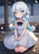 Size: 2227x3062 | Tagged: safe, ai content, derpibooru import, generator:stable diffusion, machine learning generated, oc, oc:snowdrop, human, blind, blushing, clothes, dress, humanized, humanized oc, kneeling, snow, snowfall, solo