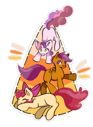 Size: 1280x1737 | Tagged: safe, artist:ponydoodles, apple bloom, scootaloo, sweetie belle, earth pony, pegasus, pony, unicorn, candy corn, cutie mark crusaders, female, filly, foal, simple background, transparent background