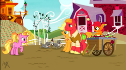 Size: 1437x799 | Tagged: safe, artist:dawkinsdalmatian, derpibooru import, edit, edited screencap, screencap, applejack, big macintosh, luster dawn, oc, dog, earth pony, pony, unicorn, the last problem, applecest, applemac, brother and sister, character swap, female, incest, male, mare, shipping, siblings, stallion, straight