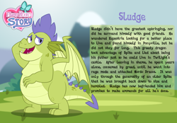 Size: 3014x2102 | Tagged: safe, artist:aleximusprime, derpibooru import, sludge (g4), dragon, fanfic:go north young dragon, flurry heart's story, bio, draco in leather pants, male, reformed, reformed villain, solo, story included
