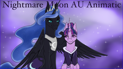 Size: 1920x1080 | Tagged: safe, artist:catbrushes, derpibooru import, nightmare moon, twilight sparkle, alicorn, pony, alternate hairstyle, alternate universe, duo, youtube link