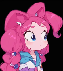 Size: 512x576 | Tagged: safe, derpibooru import, machine learning generated, pinkie pie, human, equestria girls, anime, black background, female, pinegraph, simple background, solo