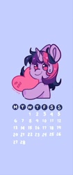 Size: 858x2048 | Tagged: safe, artist:yun_nhee, derpibooru import, twilight sparkle, unicorn twilight, pony, unicorn, calendar, heart, holiday, looking at you, smiling, smiling at you, solo, valentine's day, valentine's day card