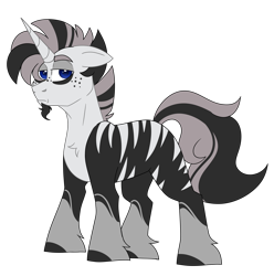 Size: 3882x3908 | Tagged: safe, artist:crazysketch101, derpibooru import, oc, oc only, oc:astro, pony, unicorn, zebra, zebracorn, facial hair, freckles, goatee, simple background, solo, transparent background