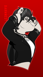 Size: 2160x3840 | Tagged: safe, artist:barnnest, oc, oc only, semi-anthro, clothes, fangs, gradient background, solo