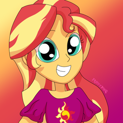 Size: 1000x1000 | Tagged: safe, artist:fruiitypieq, artist:shycookieq, derpibooru import, sunset shimmer, human, equestria girls, female, gradient background, solo