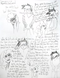 Size: 2860x3747 | Tagged: safe, artist:vinny, derpibooru import, oc, oc:generic messy hair anime anon, oc:heartspring, earth pony, human, dialogue, drama, pen sketch, traditional art