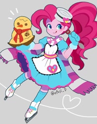 Size: 766x977 | Tagged: safe, artist:efuji_d, derpibooru import, pinkie pie, equestria girls, :p, clothes, dress, food, gloves, hat, ice skates, potato salad, scarf, skates, snowman, solo, tongue, tongue out