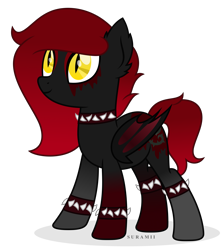 Size: 5181x5773 | Tagged: safe, artist:suramii, derpibooru import, oc, oc:rose thorn, bat pony, pony, bat pony oc, bat wings, choker, female, folded wings, mare, simple background, smiling, solo, spiked choker, spiked wristband, transparent background, vector, wings, wristband
