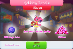 Size: 1265x857 | Tagged: safe, derpibooru import, rarity, pony, unicorn, bundle, clothes, costs real money, costume, english, female, gameloft, gem, lunar new year, magic coins, mare, mobile game, my little pony: magic princess, numbers, official, sale, solo, solo focus, text