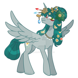 Size: 1280x1280 | Tagged: safe, artist:lynesssan, derpibooru import, oc, oc only, oc:meng yao, alicorn, pony, deviantart watermark, female, flower, flower in hair, mare, obtrusive watermark, simple background, solo, transparent background, watermark