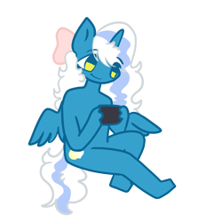 Size: 3000x3000 | Tagged: safe, artist:aurplestarrs, derpibooru import, oc, oc only, oc:fleurbelle, alicorn, anthro, alicorn oc, bow, controller, female, game, golden eyes, hair bow, horn, mare, simple background, solo, transparent background, wings