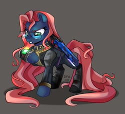 Size: 2297x2086 | Tagged: safe, artist:dragonfoxgirl, derpibooru import, oc, oc only, oc:data stream, earth pony, pony, fallout equestria, earth pony oc, glasses, solo, vault suit, weapon