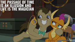 Size: 1920x1080 | Tagged: safe, derpibooru import, edit, edited screencap, editor:quoterific, screencap, doctor whooves, smolder, a horse shoe-in, doctor who, twelfth doctor