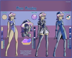 Size: 2500x2000 | Tagged: safe, artist:devillustart, derpibooru import, oc, oc:plum pudding(fireverse), human, clothes, fireheart76's latex suit design, gloves, humanized, latex, latex boots, latex gloves, latex suit, maid, prisoners of the moon, reference sheet, rubber, rubber boots, rubber suit