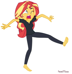 Size: 1427x1466 | Tagged: safe, derpibooru import, sunset shimmer, better together, equestria girls, barefoot, clothes, feet, female, glass, pain, shorts, simple background, solo, stepped on, sunset, theater, transparent background