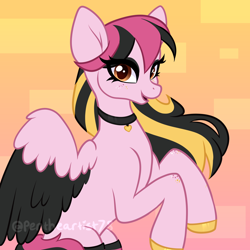 Size: 2050x2050 | Tagged: safe, artist:pen-art78, derpibooru import, oc, oc only, oc:sorbet savagery, pony, colored wings, female, mare, solo, two toned wings, wings