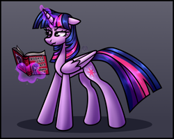 Size: 3500x2800 | Tagged: safe, artist:sadfloorlamp, derpibooru import, twilight sparkle, twilight sparkle (alicorn), alicorn, pony, book, colored, colored wings, concentrating, cute, eyelashes, female, focused, folded wings, glowing, glowing horn, gray background, grumpy, high res, horn, lightly watermarked, long tail, magic, magic aura, mare, reading, simple background, slim, solo, standing, striped mane, striped tail, tail, tall, telekinesis, thin, two toned wings, wall of tags, watermark, wings