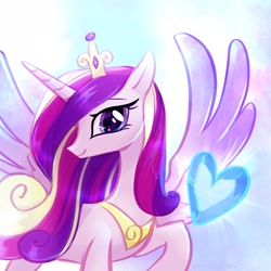 Size: 2048x2048 | Tagged: safe, artist:qwennondeathdie, derpibooru import, princess cadance, alicorn, pony, colored wings, crown, crystal heart, female, high res, jewelry, mare, multicolored wings, regalia, solo, spread wings, wings