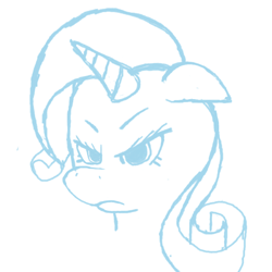 Size: 450x450 | Tagged: safe, artist:hyperchaos7, derpibooru import, rarity, pony, unicorn, bust, frown, monochrome, simple background, sketch, solo, white background