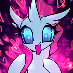 Size: 2048x2048 | Tagged: safe, artist:qwennondeathdie, derpibooru import, ocellus, changedling, changeling, bust, female, floating heart, heart, high res, looking at you, open mouth, open smile, portrait, rgb shift, smiling, solo