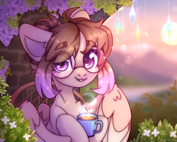 Size: 4000x3200 | Tagged: safe, artist:radioaxi, derpibooru import, oc, oc only, pegasus, pony, cup, cute, female, glasses, high res, holding, looking at you, mare, ocbetes, solo