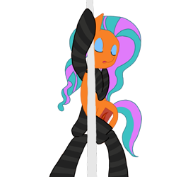 Size: 891x896 | Tagged: safe, artist:artsygum, artist:phantomsickness, artist:scriptsinger28nsfw, derpibooru import, oc, oc only, oc:script singer, earth pony, pony, base used, bipedal, clothes, earth pony oc, eyes closed, female, mare, simple background, socks, solo, striped socks, stripper pole, transparent background