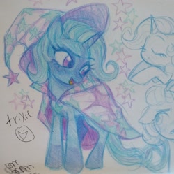 Size: 1426x1419 | Tagged: safe, artist:dulcesilly, derpibooru import, trixie, pony, unicorn, solo, traditional art