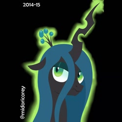 Size: 1080x1080 | Tagged: safe, artist:midori_corey, artist:midoricorey, derpibooru import, queen chrysalis, changeling, changeling queen, black background, bust, female, lidded eyes, old art, simple background, solo