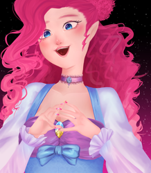 Size: 780x896 | Tagged: safe, artist:tatsuk0arts, derpibooru import, pinkie pie, human, choker, clothes, dress, female, humanized, light skin, open mouth, solo