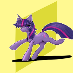 Size: 3000x3000 | Tagged: safe, artist:senx, derpibooru import, twilight sparkle, unicorn twilight, pony, unicorn, abstract background, simple background, solo, yellow background