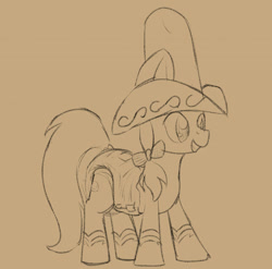Size: 1280x1267 | Tagged: safe, artist:ricktin, derpibooru import, peachy sweet, earth pony, pony, apple family member, boots, cowboy hat, diaper, diaper fetish, fetish, hat, non-baby in diaper, shoes, sketch, solo
