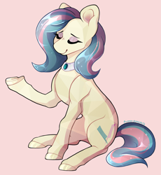 Size: 2811x3059 | Tagged: safe, alternate version, artist:sunny-synopsis, derpibooru import, bonna fide, glamour gleam, honeysparkle, crystal pony, commission, pink background, simple background, solo