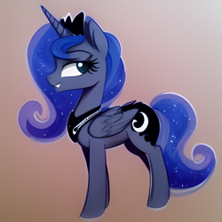 Size: 1024x1024 | Tagged: safe, derpibooru import, generator:stable diffusion, machine learning generated, princess luna, alicorn, pony, bedroom eyes, female, looking back, mare, solo