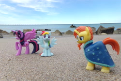 Size: 4608x3072 | Tagged: safe, artist:dingopatagonico, derpibooru import, rainbow dash, sunburst, twilight sparkle, twilight sparkle (alicorn), alicorn, pegasus, unicorn, beach, photo