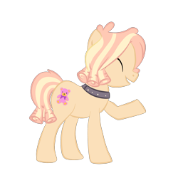 Size: 2000x2000 | Tagged: safe, artist:magicpebbles, derpibooru import, oc, oc:plushie stuffing, earth pony, pony, base used, collar, earth pony oc, eyes closed, female, mare, raised hoof, raised leg, simple background, smiling, solo, transparent background