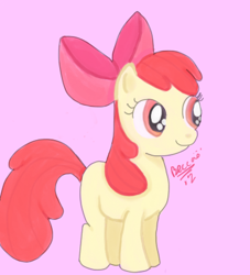 Size: 386x425 | Tagged: safe, artist:snakeyscute93, derpibooru import, apple bloom, earth pony, pony, adorabloom, cute, female, filly, foal, pink background, simple background, solo