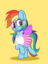 Size: 1500x2000 | Tagged: safe, artist:fakkajohan, derpibooru import, rainbow dash, pegasus, pony, blushing, bow, clothes, cute, female, rainbow dash always dresses in style, shirt, simple background, skirt, smiling, solo, wingless