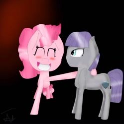 Size: 761x765 | Tagged: artist needed, safe, derpibooru import, maud pie, pinkie pie, earth pony, cute, female, gray, happy, pies, pink, rock, selfie, siblings, sisters, smiling