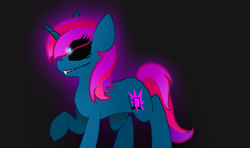 Size: 757x447 | Tagged: safe, artist:harmonicdreemur1308, derpibooru import, oc, oc only, pony, unicorn, black sclera, horn, raised hoof, raised leg, smiling, solo, unicorn oc